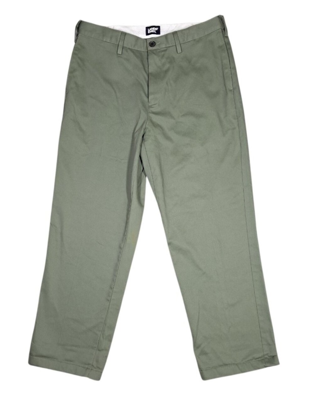 Lands End Traditional Fit Pants Mens Sz 34x27 Green Chinos Khakis Straight Leg